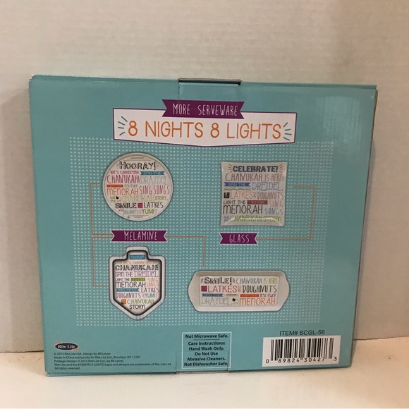 Rite Lite 8 nights, 8 lights Chanukah Glass Tray & server - Picture 2 of 5